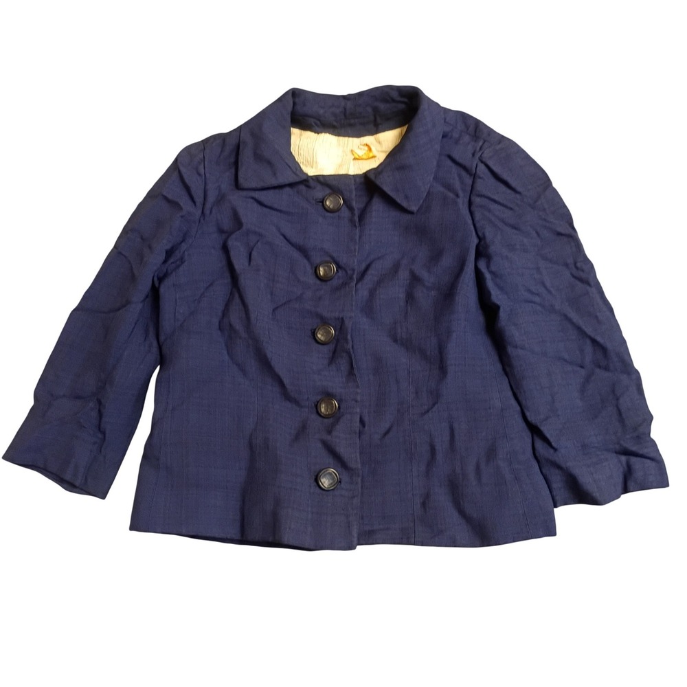 The Muller's Vintage Cropped Blazer Womens XS Navy Blue Herringbone Mod Retro
